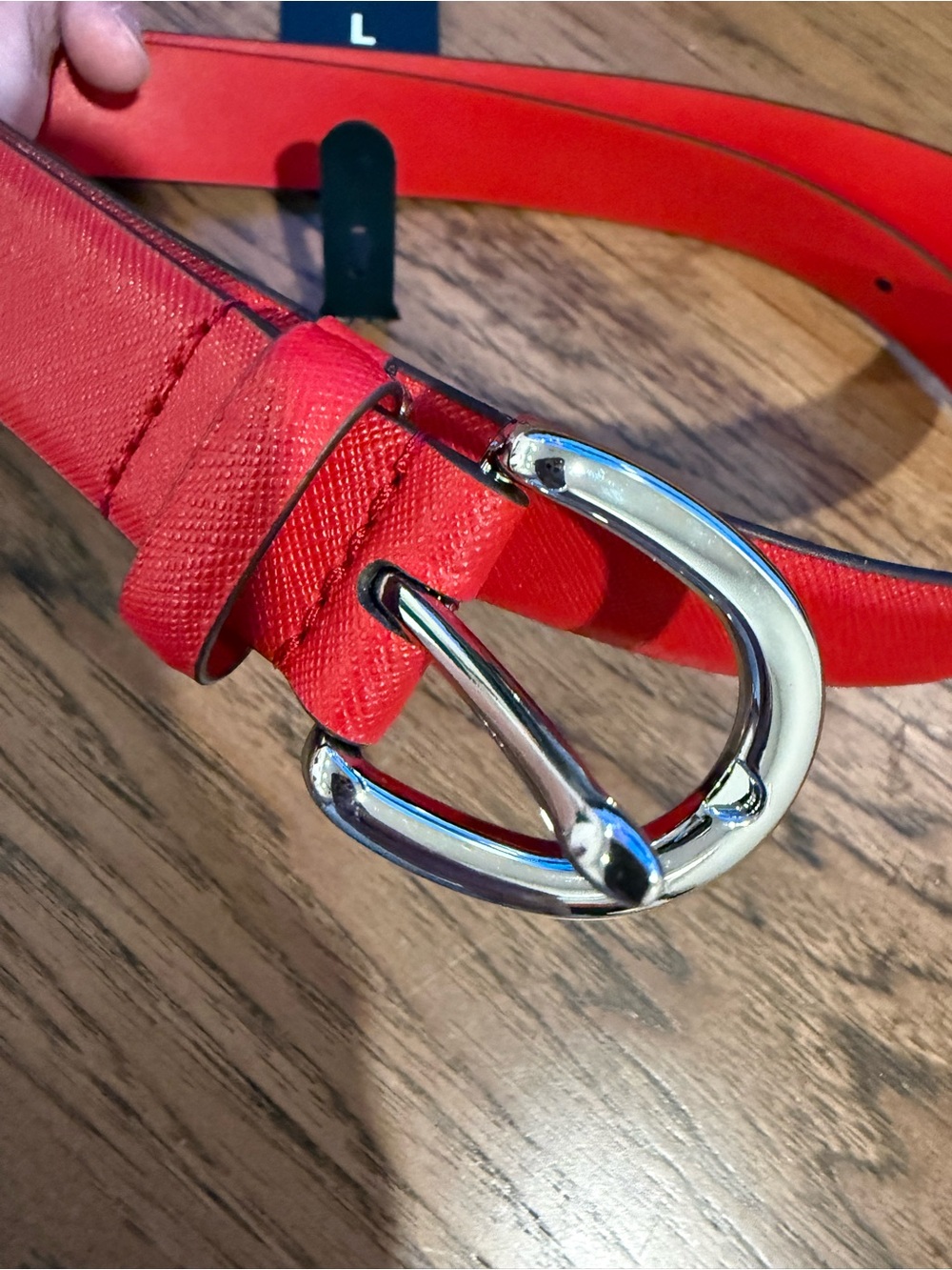 Ralph Lauren Red Leather Belt with Silver-Tone Horseshoe Buckle